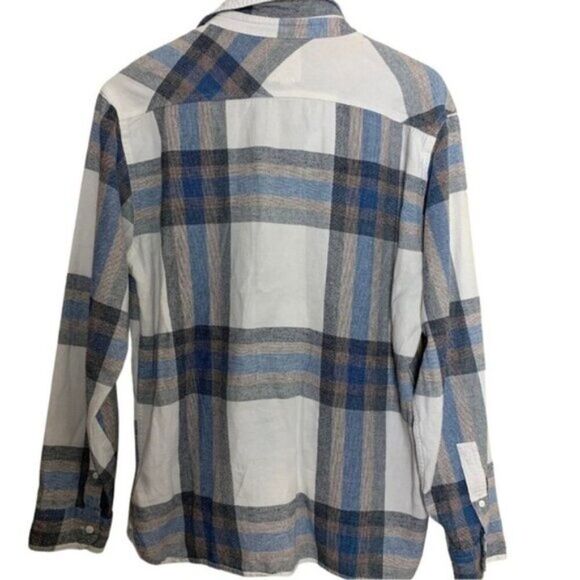 Men’s White and Blue Button Front Plaid Levi’s Flannel Top - Large - Picture 3 of 6